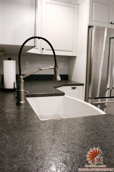 best cabinet color with steel gray lethered granite|grey granite countertops.